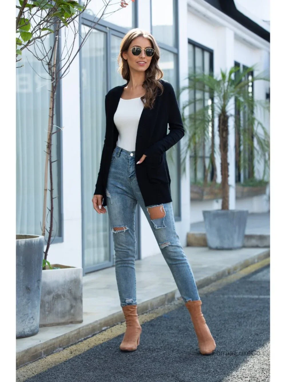 Women's Cardigan Sweater Open Front Long Sleeve with Pockets Shawl Collar Ribbed